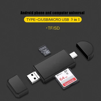 3 V 1 Typ C & micro USB a USB OTG Čítačka Kariet High-speed USB 2.0 Univerzálny OTG TF/SD pre Typ-C USBC Počítač Rozšírenie Hlavičky