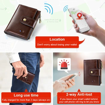 ZZSLHL Rfid Smart Peňaženky pravej Kože s alarmom Mapy GPS Bluetooth, Black Mužov Kabelku Vysoko Kvalitný Dizajn Peňaženky Zdarma Gravírovanie