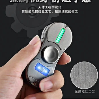 Prsta Gyro Dual Arc Pulse USB Elektronické Ľahšie Ručné Spinner Vetru Cigaretový Zapaľovač LED Ľahšie Hrať 18 Farby Vzor