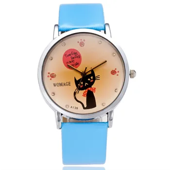 2018 Módnej Značky Ženy Bežné Hodinky Malá Mačka Vzor náramkové hodinky pre Dievča Študentov Quartz cartoon sledovať hodiny hodiny relojes