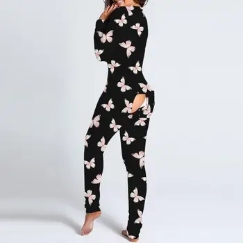 Sexy Žien Pijamas Onesies Tlačidlo nadol Otvorte Zadok Funkčné Buttoned Klapka tvaru Pyžamo Dospelých Jumpsuit Pyžamo Femme Sleepwear
