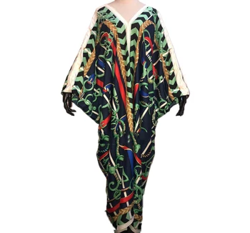 2020 Sexy tvaru Bohémsky štýl Hodváb Vytlačené pláže, dlhé šaty Voľné batwing Rukáv Kuvajt dovolenku kaftan maxi šaty