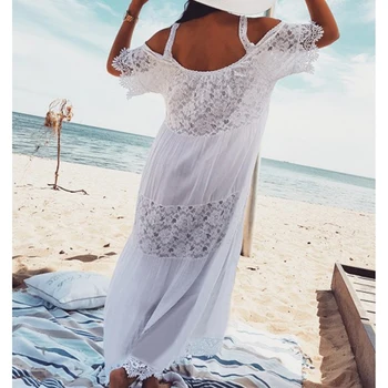 Nové Čipiek, Bavlny Long Beach zakryť Saida de Praia Sarong Vestido Playa Bikini zakryť Maxi Plážové Šaty, Tuniky na Pláži