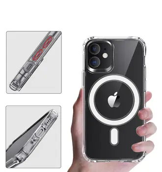 Magnetické Jasné puzdro pre iPhone 12 mini iPhone 12 Pro Max Mäkké Priehľadné Crystal Zosilnené Rohy Ochranný Kryt