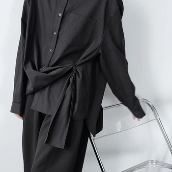 Muži Dlhý Rukáv Bežné Asymetrickým Lemom Tričko Muž Ženy Pár Japonsko Kórea Streetwear Módy Voľné Jednofarebné Košele