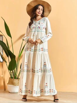 Siskakia Módne Vrstvený Skladaný Swing Kvetinové Výšivky Dlhé Šaty Elegantné Moslimských Arabskom Omán Dlhý Rukáv Šaty Na Jeseň 2020