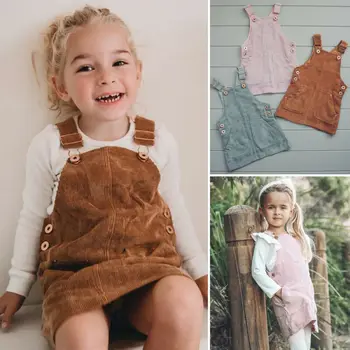 2020 Módne Batoľa Detský Baby Girl Mini Menčestrové Šaty Popruh Šaty Podväzky Trakmi, Letné Dievča Oblečenie