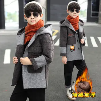 Detské oblečenie chlapec vlnené kabát jeseň/zima 2021 nový detí dlho vlnené kabát uprostred chlapec zahusťovanie kórejská verzia