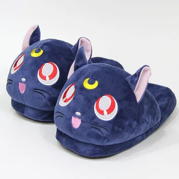 Anime Sailor Moon Plyšové Papuče Luna Mačka Kitty Mäkké, Vypchaté Topánky Teplé Zimné Vnútorné Papuče
