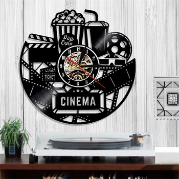 11 Palcový Cinema Výroby Hodiny Kino Prihlásiť Popcorn Vinyl Nástenné Hodiny Sledovaním Filmu Vintage Stenu Decor Filmy Dary