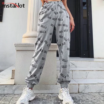 InstaHot sweatpant ženy sexy list vytlačený lete roku 2020 nohavice bavlna vysoký pás elastickej cargo nohavice bežné streetwear bezec