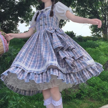 Japonský Lolita Šaty denné bábika golier Kawaii Dievčatá Princezná Slúžka Vintage slim koberčeky podväzkové sladké girl šaty letné