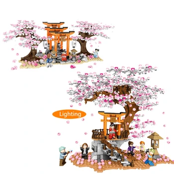 Nové Nápady Mesto, Výhľad na Ulicu Sakura Kút Inari Svätyne Dom, urob si sám Stavebné Bloky sady Tehly Čerešňa kvet Priateľmi Deti Hračky