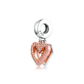 2020 Nové valentínske Šperky Šumivé voľnou rukou Srdce Visieť zobrazili kľúčové tlačidlá pre Striebro 925 Náramky & Bangles Rose Zlaté Šperky urob si sám