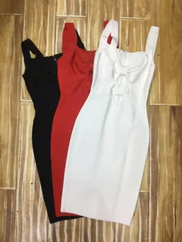 Ženy Bodycon Šaty Midi 2018 Lete Sexy Obväz Špagety Popruh Vestidos Sexy Vysokokvalitné Biela Čierna Červená Obväz Šaty Hodváb