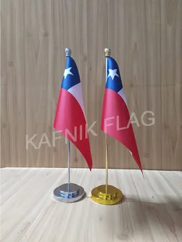 KAFNIK,Čile kancelársky stôl písací stôl vlajka so zlatou alebo striebornou kovovou stožiar base 14*21 cm vlajkou krajiny doprava zadarmo