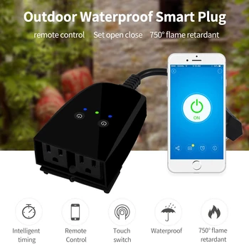 Tuya Nepremokavé Smart Plug Wifi Smart Zásuvky Vonkajšie Zásuvky Nastavenie Času Diaľkové Zásuvky Kompatibilný so Alexa Domovská stránka Google(US Konektor
