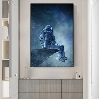 Osamelý astronaut sedí v priestore. Umelecké plátno na maľovanie maľovanie plagátov a foto dekorácie pre spálne dekorácie