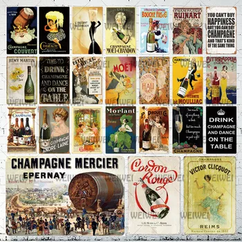 Šampanské Víno Kovov Cín Prihlásiť Francúzsko Mesto Plagát Vintage Cestovné Kovová Platňa Pre Múr, Pub, Kaviareň Doma Plavidlá Dekor