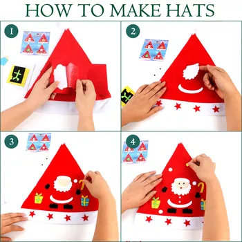 4 Pack Roztomilý Vianočné Hat DIY Kit Vytvoriť Svoj Vlastný Santa Claus Klobúk pre Deti Batoľa Deti Ručné Cítil Plavidlá, Hračky