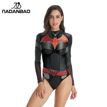 NADANBAO Nové 3D Vytlačené Superheros Plavky Cosplay Batwoman Plavky Dlhý Rukáv Dámske Vyrážka Stráže Plávanie, Surfovanie, Tričko