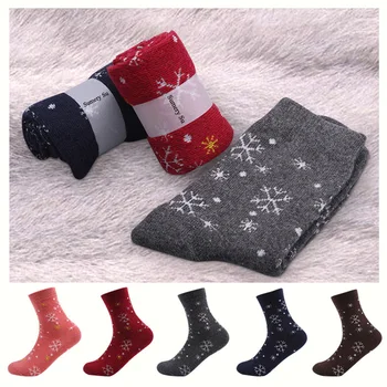 5 Párov/Veľa Vlnené Ponožky Ženy Zime Sneh Kvetinový Vzor, Cashmere Teplé Ponožky Dámy Dievčatá Vianočný Darček