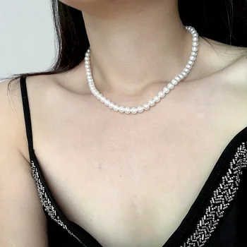 Elegantné Klasické Šperky 40-60 cm brilantné svetlo 6mm shell perlový náhrdelník 925 Sterling Silver Chvost Reťazca pre Ženy
