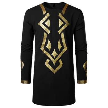 Black dlhým vlascom Afriky Dashiki Košeľu Mužov 2021New Etnických Totem Tlač Streetwear Afriky Oblečenie Mužov Tričko s Dlhým Rukávom Muž