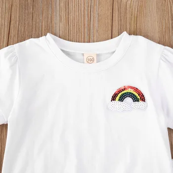 Módna detská Baby Dievčatá 1T-5T Oblečenie Sady Rainbow Tlač Krátke Tričká Topy+Dlhé Nohavice 2ks