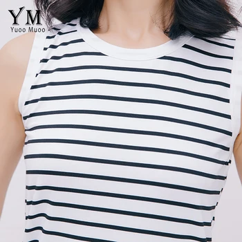 YuooMuoo Plus Veľkosť 2019 Dlhé Letné Ženy Šaty Elegantné Biele Čierne Pruhované Bežné Maxi Nádrž Šaty Linky Plážové Šaty Streetwear