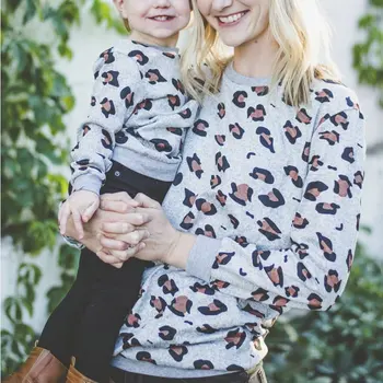 Dlhý Rukáv Rodina Vyzerať Nový Rok Tričko Leopard Matka, Dcéra Zodpovedajúce Hoodies Bavlna Maminku A Ma Vianočné Oblečenie Oblečenie