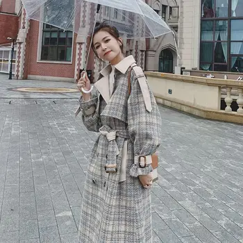 Vlnené kabát žien dlho 2020 Zimné nové malé retro koberčeky kórejský voľné hrubé vlnené kabát
