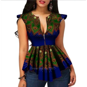 Móda 2020 Dámske Oblečenie Afriky V-neck Top Dashiki Print Plus Veľkosť Tričko Tradičné Oblečenie Afriky Šaty pre Ženy