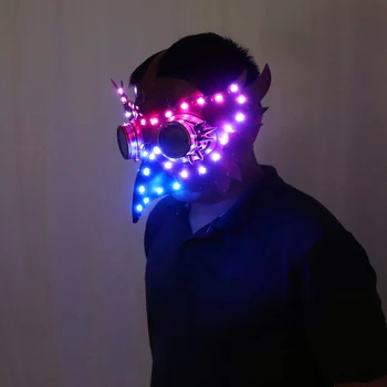 Full Farebné LED Svietiace PU Kožené Steampunk Maska Ženy Muži Punk Krídla Nity Halloween Cosplay Gotický Masky, Rekvizity