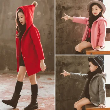 Dievčenské Vlnené Kabát 2020 Detí kórejský Štýl Dlhé Hrubé Kabát s Kapucňou Teplé Zimné Oblečenie Dievčenské detské Oblečenie
