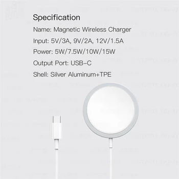 15W Magnetické Bezdrôtová Nabíjačka pre iPhone 12 Pro Max Pôvodné Telefón Nabíjačka pre Apple iPhone 12 Mini Rýchle Nabíjanie USB C PD Plug