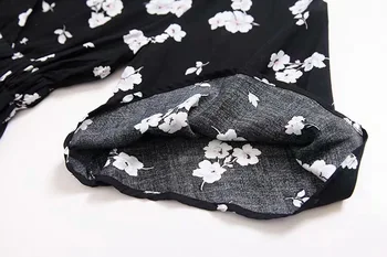 Kvetinový Tlačené Šaty Jar Jeseň Jednoduché, Bežné Bavlna Plus Veľkosť Oblečenie pre Ženy, Hlboké V-Neck-Krátke rukáv Elastický Pás