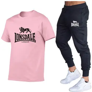 2020 Hot-Predaj Letné T-Shirt Nohavice Nastaviť Bežné Lonsdale Značky Fitness Bezec Nohavice Tričko Hip Hop Módne pánske Tepláky