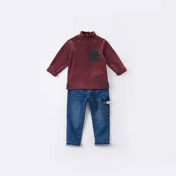 DKH15238 dave bella jeseň 5Y-13Y deti, oblečenie pre deti, módne prekladané vrecká T-shirt chlapcov kvalitnú módu tees