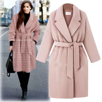 Jeseň Zima 2021 Európskej Americká Veľkosť dámske Oblečenie Pásma Voľné Bunda Dlho Vlnené Kabát Vlna Zmesi Coats
