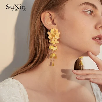 SuXin náušnice 2020 nové módne jednoduché flitrami kvetinový náušnice pre ženy dlho crystal prívesok náušnice šperky darček