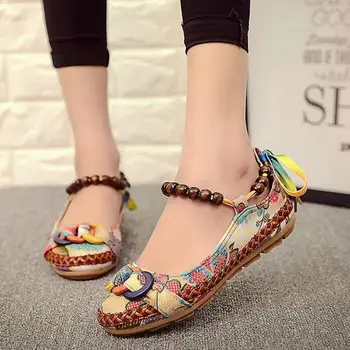 Bežné Ploché Topánky Ženy Bytov Ručné Korálkové Členok Popruhov Mokasíny Zapatos Mujer Retro Etnických Vyšívané Topánky Drop Shipping
