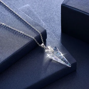 Luxusné Trojuholník Crystal od Swarovski Náhrdelníky Pre Ženy Jemné Jewlery 925 Sterling Silver Choker Collares Módne Zapojenie