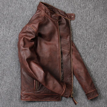 Oblečenie pánske Sako 2020 Reálny Krava Kožený Kabát pre Mužov Bežné Moto&Biker Street Style Plus Veľkosť Krátke Slim 025