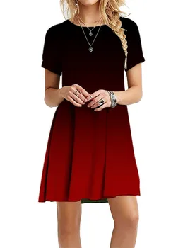Krátky Rukáv Ženy Mini Šaty Letné Gradient Tlač Voľné Oblečenie pre voľný čas O-Krku tie-dye Print Dámske Krátke Šaty Veľkosť 5XL