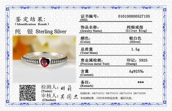 YANHUI S Certifikát Romantické Srdce Červené Zirkón Ruby Krúžok 925 Striebro Prstene pre Ženy Stohovateľné Krúžok Kapela Jemné Šperky R105
