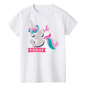 Happy Birthday Súčasnosti T-shirt Dievčatá Jednorožec Číslo 1-6 Print T Shirt Deti Oblečenie Detské Zábavné Biele Šaty, Topy