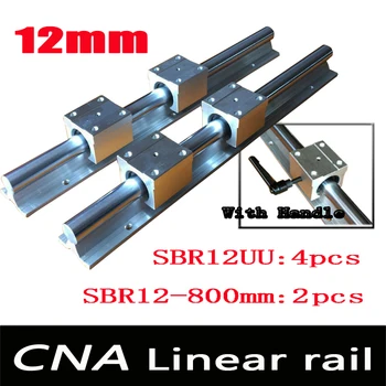 12 mm lineárny železničnej SBR12 L 800mm podporu koľajnice 2 ks + 4 ks SBR12UU bloky pre CNC pre 12mm linear, hriadeľ podporu koľajnice