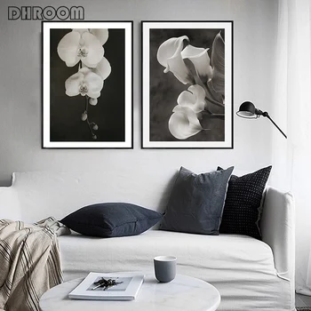 DHROOM Čiernej a Bielej Krásny Kvet Plátno Plagáty a Vytlačí Minimalistický Maľovanie na Stenu Umenie Dekoratívny Obraz Domova