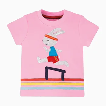 Malý Maven Deti 2021 Lete Nové Dieťa Dievča Tee Topy Deti Letné 2-7 Rokov Oblečenie Bunny Nášivka Značky Bavlna Ružové Tričko